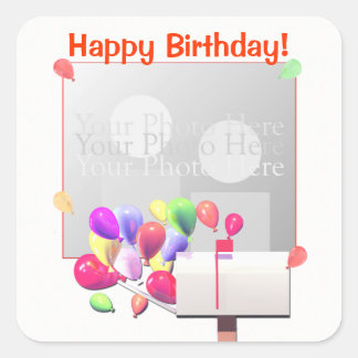 Sticker Carré Joyeux Birthday Balloon Mail (cadre photo)