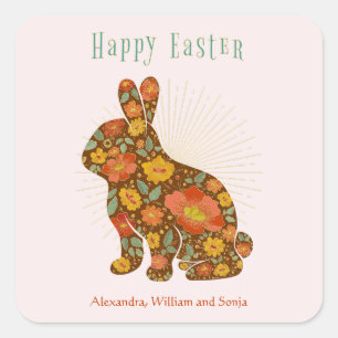 Sticker Carré Joyeux Bunny Or de Pâques coloré Personnalisé
