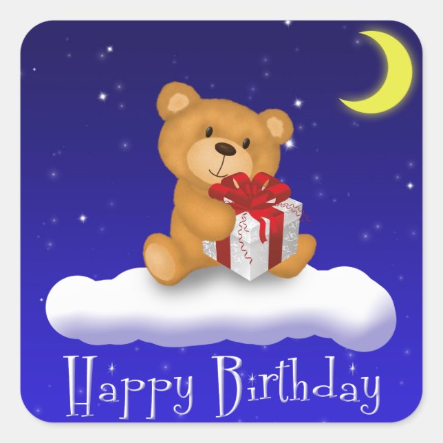 Sticker Carré Joyeux cadeau d'anniversaire Teddy Bear (Devant)