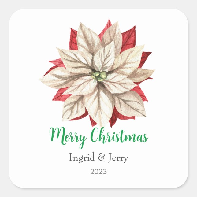 Sticker Carré Joyeux cadeau d'aquarelle Fleur Noël (Devant)