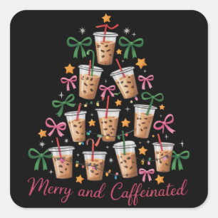 Sticker Carré Joyeux & Caféiné Noël Coquette Café Latte