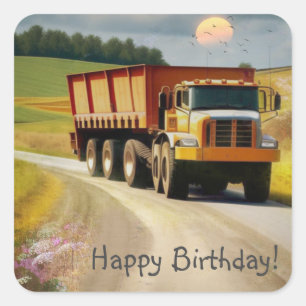Sticker Carré Joyeux Camion de vidage d'anniversaire