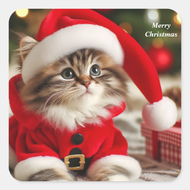 Sticker Carré Joyeux chat de Noël (Devant)