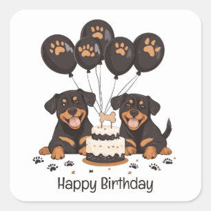 Sticker Carré Joyeux chien Rottweiler d'anniversaire