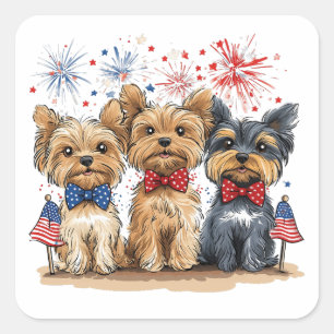 Sticker Carré Joyeux Chiens 4 juillet Yorkshire Terrier