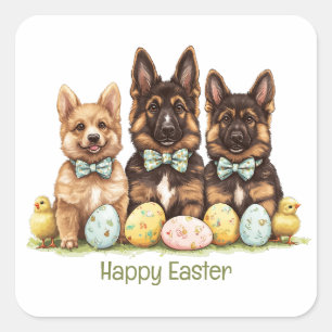 Sticker Carré Joyeux Chiens bergers allemands de Pâques