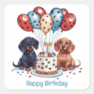 Sticker Carré Joyeux Chiens de Dachshund Anniversaire