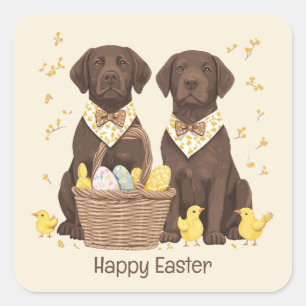 Sticker Carré Joyeux Chiens de récupération de chocolat de Pâque
