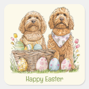 Sticker Carré Joyeux Chiens Goldendoodle de Pâques