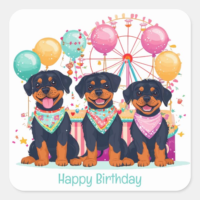 Sticker Carré Joyeux Chiens Rottweiler D'Anniversaire À Un Carna (Devant)