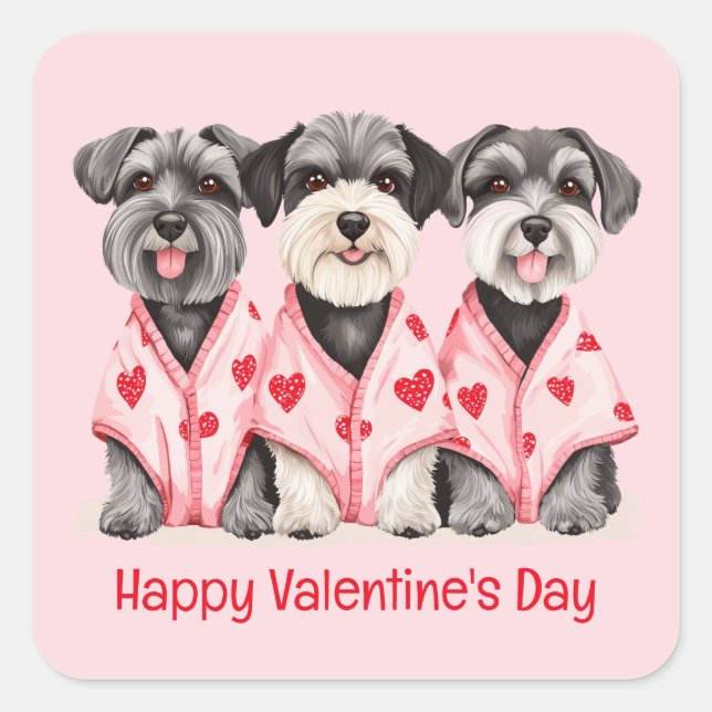 Sticker Carré Joyeux Chiens Schnauzer de la Journée des Valentin (Devant)