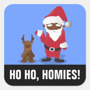 Sticker Carré Joyeux Christmas Homeboys : Père Noël noire et B