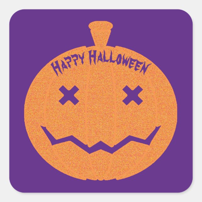 Sticker Carré Joyeux Citrouille de Parties scintillant Halloween (Devant)