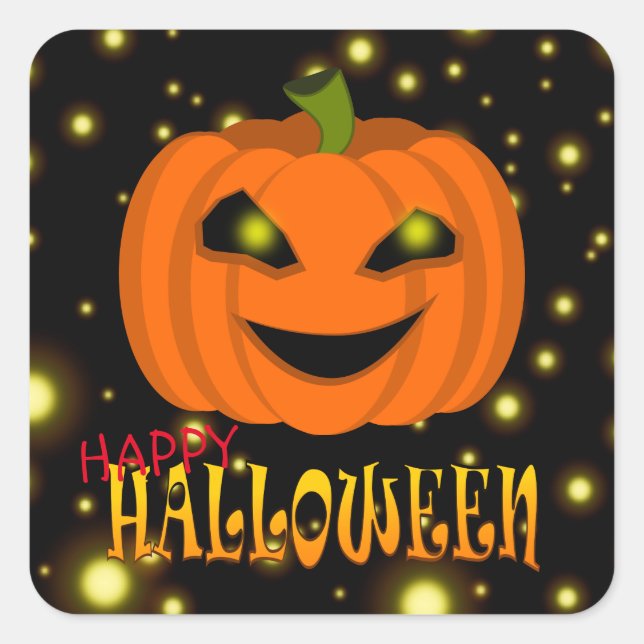 Sticker Carré Joyeux Citrouille d'Halloween avec des étincelles (Devant)