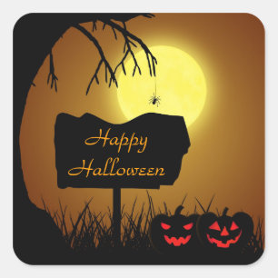 Sticker Carré Joyeux Citrouilles de Jack-o'-lantern Halloween