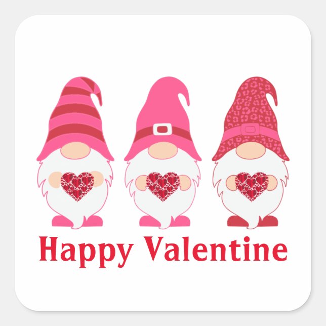 Sticker Carré Joyeux Coeur des Gnomes de Saint-Valentin (Devant)