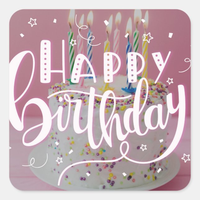 Sticker Carré Joyeux concept de lettres d'anniversaire (Devant)