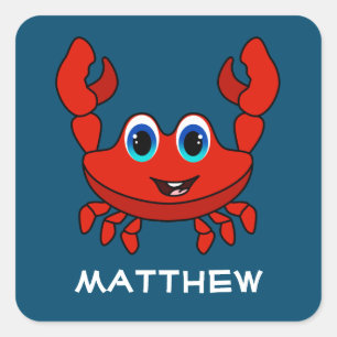 Sticker Carré Joyeux crabe caricaturé Enfants personnalisés