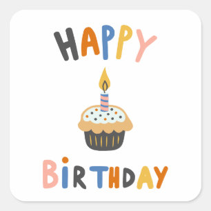 Sticker Carré Joyeux cupcake d'anniversaire