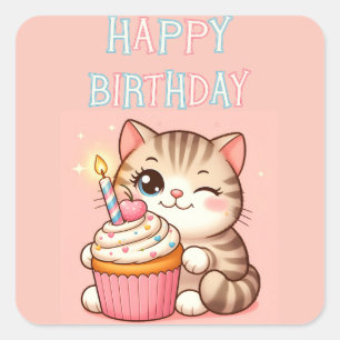 Sticker Carré Joyeux Cupcake d'anniversaire
