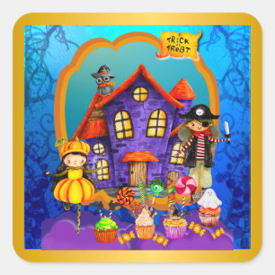Sticker Carré Joyeux déguisement d'Halloween Fête d'enfants Célé