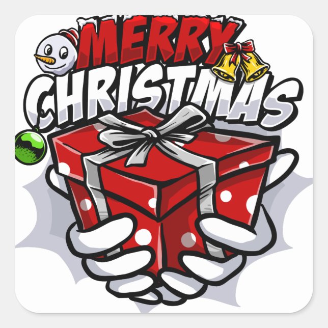 Sticker Carré Joyeux dessin de Noël (Devant)