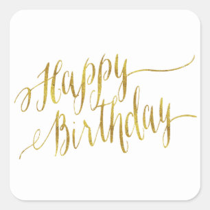 Sticker Carré Joyeux devis d'anniversaire Gold Faux Foil