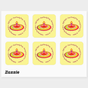 Sticker Carré Joyeux Diwali 20xx Ajouter Année Texte Jaune viole