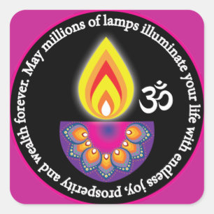 Sticker Carré Joyeux Diwali avec voeu hindou