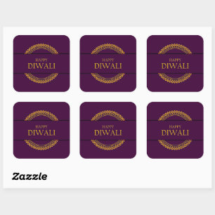 Sticker Carré Joyeux Diwali violet or élégant moderne