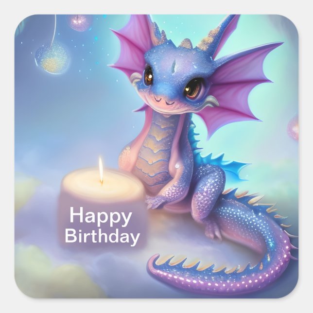 Sticker Carré Joyeux Dragon Bébé Anniversaire (Devant)