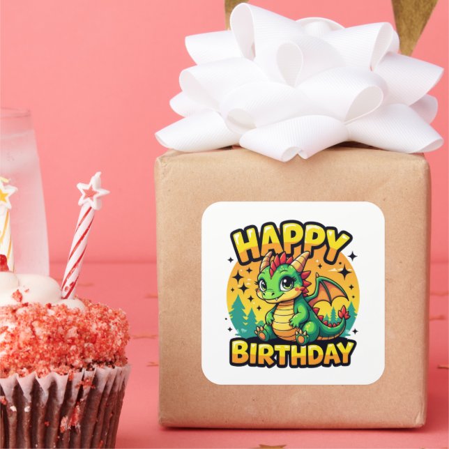 Sticker Carré Joyeux dragon d'anniversaire (Fête)
