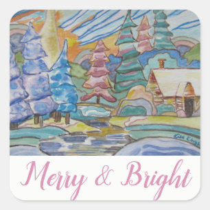 Sticker Carré Joyeux et lumineux - scène d'abrégé sur hiver d