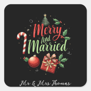 Sticker Carré Joyeux et mariés célébrant votre premier Noël
