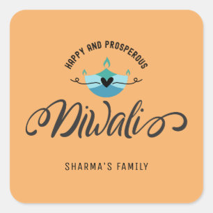 Sticker Carré Joyeux et prospère Diwali personnalisable