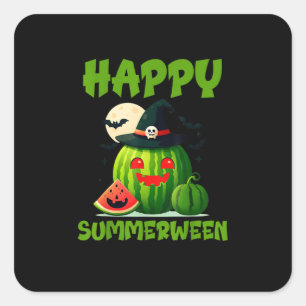 Sticker Carré Joyeux été pastèque Jack-O-Lantern