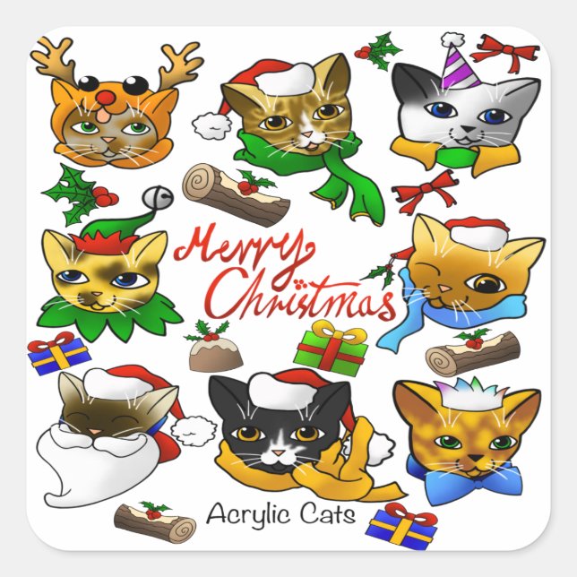 Sticker Carré Joyeux félins de Noël (Devant)
