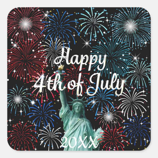 Sticker Carré Joyeux feux d'artifice 4 juillet (Devant)