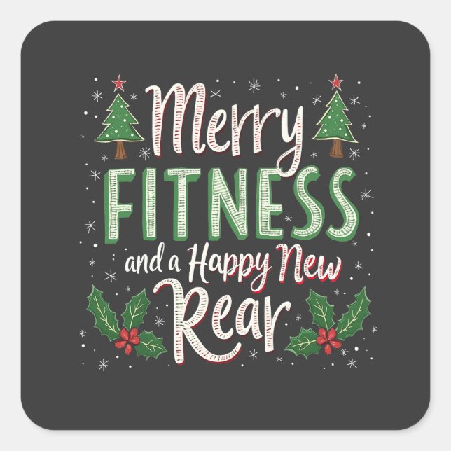 Sticker Carré Joyeux Fitness et Joyeux nouveau Bodybuilding arri (Devant)