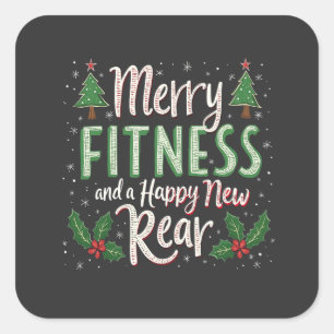 Sticker Carré Joyeux Fitness et Joyeux nouveau Bodybuilding arri