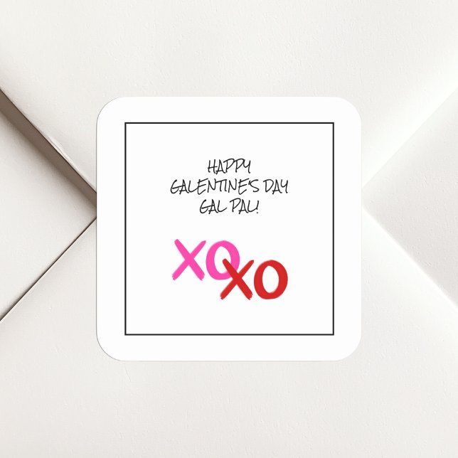 Sticker Carré Joyeux Galentine XOXO Hugs et baisers rose Gal Pal (Happy Galentine XOXO Hugs and Kisses Pink Gal Pal Square Sticker)