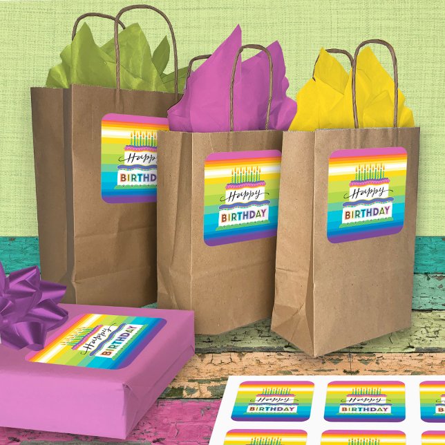 Sticker Carré Joyeux gâteau blanc d'anniversaire Vibrant couleur (Créateur téléchargé)