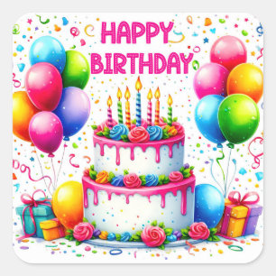 Sticker Carré Joyeux gâteau d'anniversaire