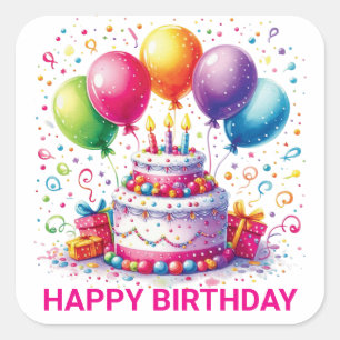 Sticker Carré Joyeux gâteau d'anniversaire