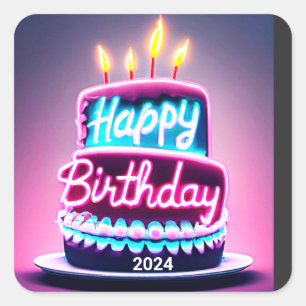 Sticker Carré Joyeux gâteau d'anniversaire 2024 Anniversaire Par