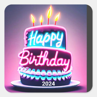 Sticker Carré Joyeux gâteau d'anniversaire 2024 Anniversaire Par
