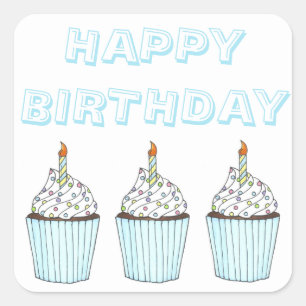 Sticker Carré Joyeux gâteau d'anniversaire avec chandelle