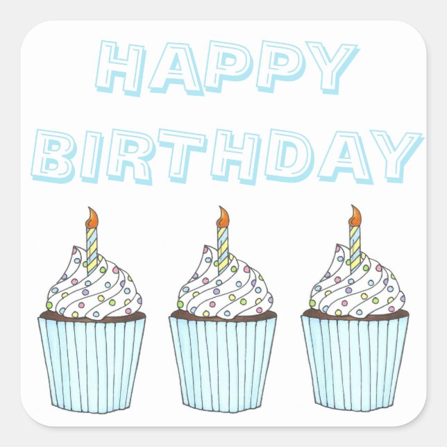 Sticker Carré Joyeux gâteau d'anniversaire avec chandelle (Devant)