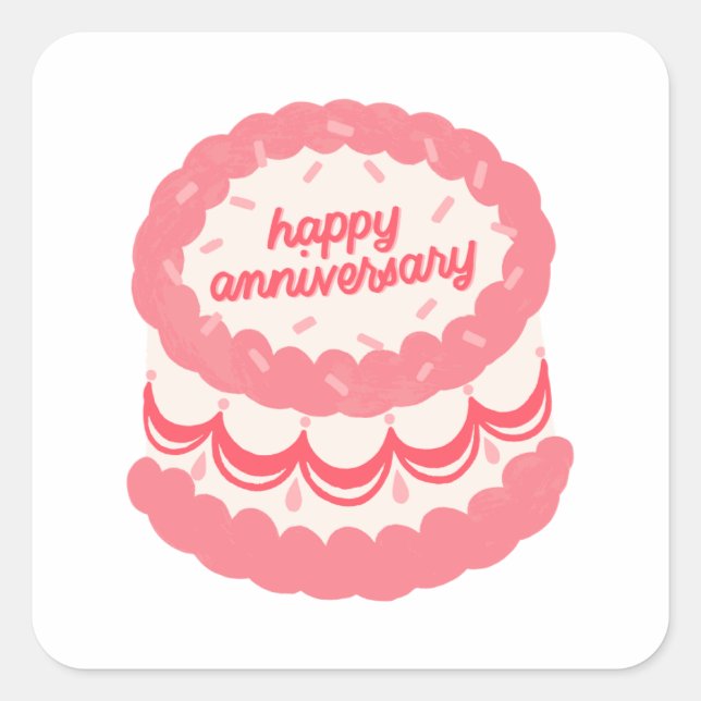 Sticker Carré Joyeux gâteau rose de l'anniversaire (Devant)