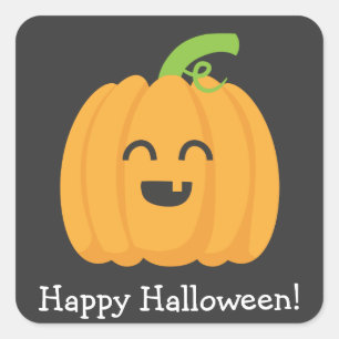 Sticker Carré Joyeux Halloween avec une citrouille mignonne